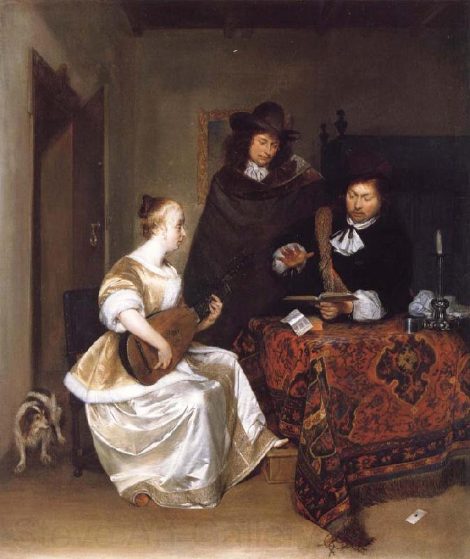 Gerard Ter Borch A Woman Playing a Theorbo to Two Men